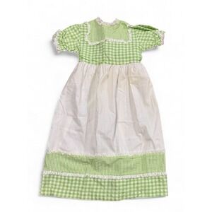 Vintage Girls Gingham Prairie Dress Green White Lace Handmade Approx 4/5